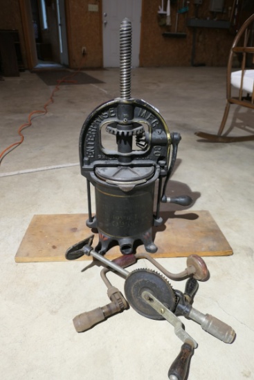 Antique Enterprise Lard or Fruit Press Plus Antique Drills