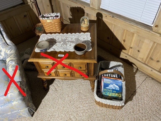 Magazine basket, stoneware pieces, Longaberger