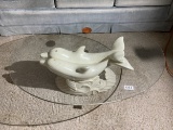 Unusual vintage coffee table dolphins base