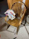 Antique Oak Rocking Chair with small quilts
