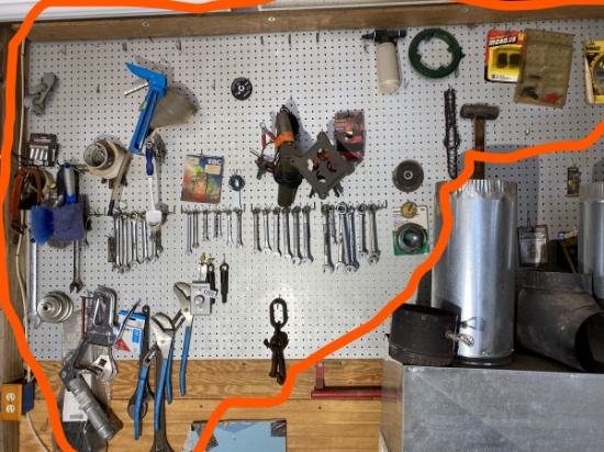 Assorted Garage tools on wall