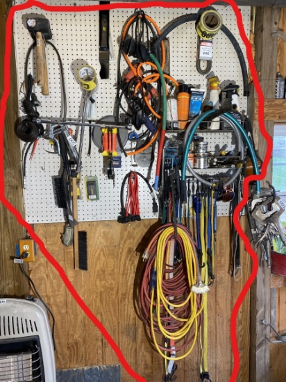 Assorted Garage wall tools and more