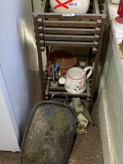 Plant stand, and items at bottom, on floor