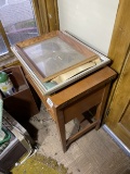 Necchi sewing machine desk, framed pictures