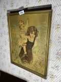 Victorian framed lithograph of children