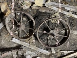 Pair of neat antique metal wagon or dolly wheels