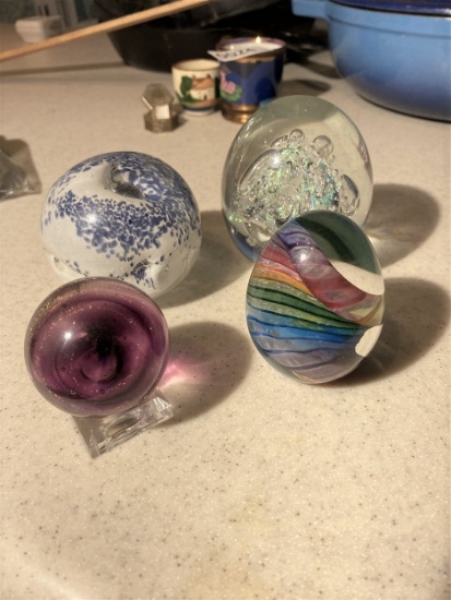 Group lot of four vintage paperweights inc. signed