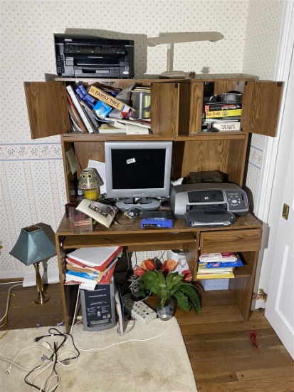 Computer desk, computer, accessories and lamp