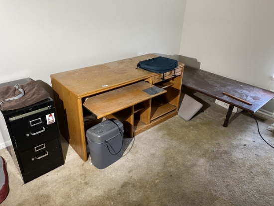 Coffee table, desk, shredder, file cabinet