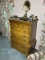 Vintage Oak Dresser with Items on Top, contents