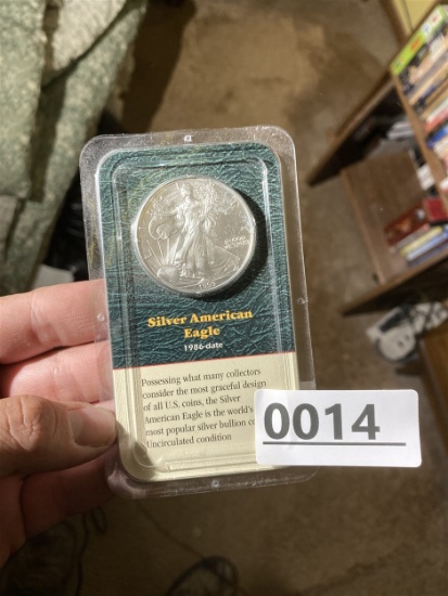 Silver American Eagle Coin in plastic holder