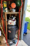 Corner lot of garage items including vacuum pump