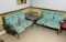 Pair Mid Century Modern 1950s Couches PLUS Lamp table