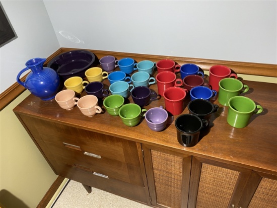 Group lot of assorted Fiesta Mugs, bowl, pitcher