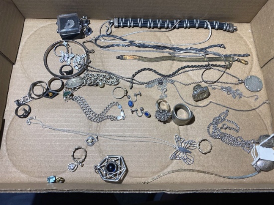 Large lot of vintage, antique mostly sterling silver jewelry