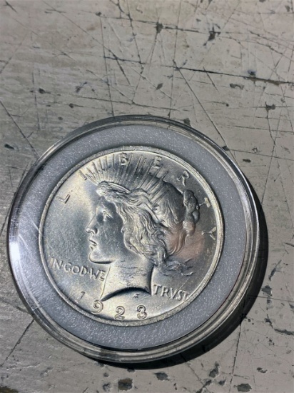 High Grade 1923 Peace Dollar silver coin in holder