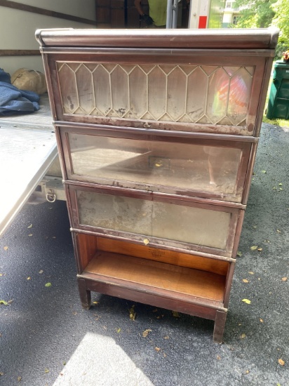 4 Section Barrister Bookcase w/Leaded Glass