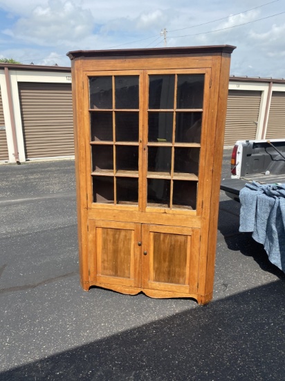 Antique Corner cupboard with old glass