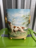 Antique Limoges Vase or basin - hand painted dog, ducks