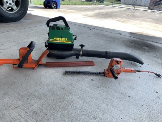 2 Black & Decker Hedge Trimmers, 1 Weed Eater Blower (Gas)