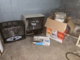 3 Kerosene heaters, metal shelf, plastic shelf and used faucet. Shipping not available, you must pic