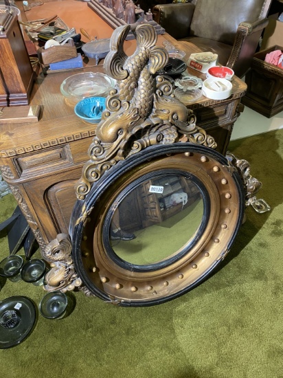 Large elaborate antique mirror with dolphins