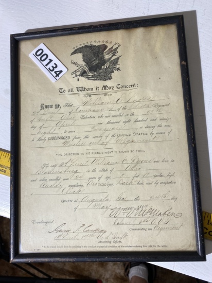 Antique 1898 Ohio Infantry Mustering Out Document