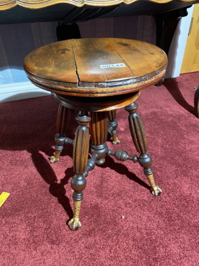 Antique Organ Stool with Glass Feet
