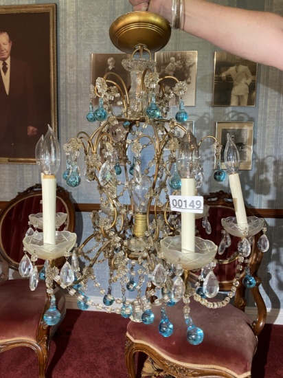 Antique Likely Murano Glass Chandelier w/Blue Glass
