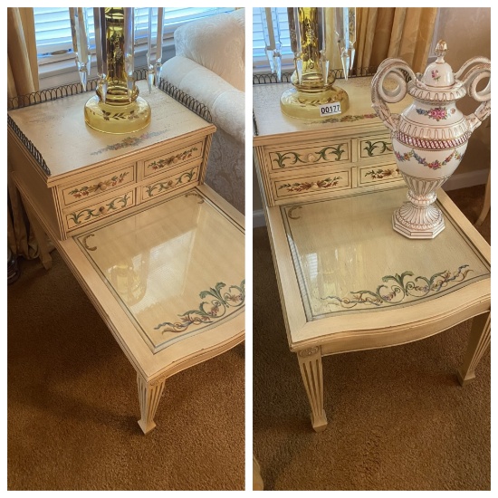 Pair of elaborate continental decorated end tables