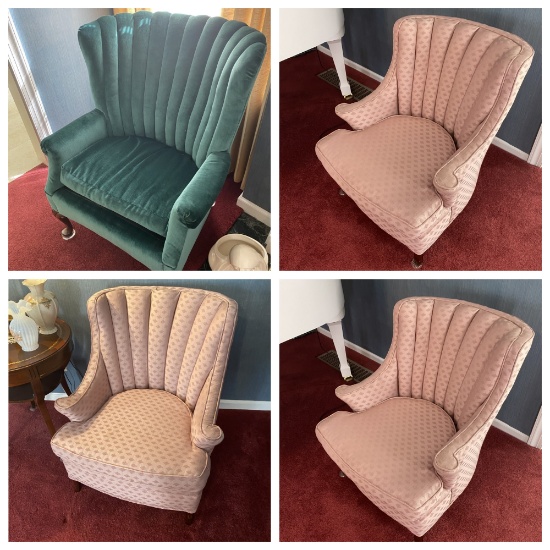 Group lot of 4 vintage upholstered chairs