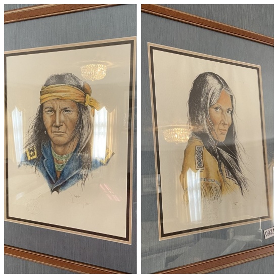 Pair of prints of Native Americans by VL Potter - Signed.