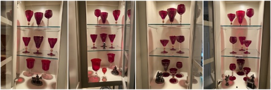 Large lot of Ruby Etched glasses, pewter Franklin Mint