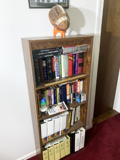 Shelf and contents - signed football, books etc