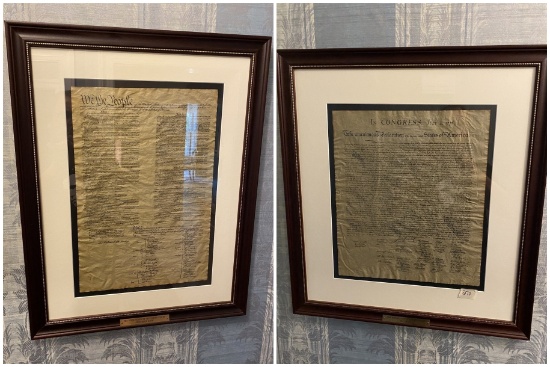 Framed copies of the Bill of Rights, Declaration of Independence