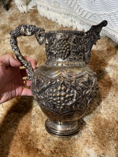 Elaborate Antique Sterling silver pitcher - 1,220 grams.