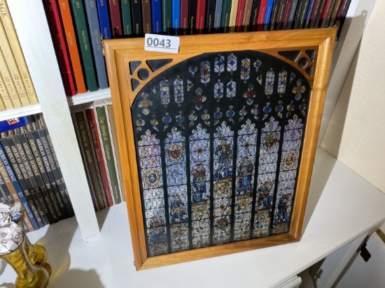 Miniature stained glass window reproduction in frame