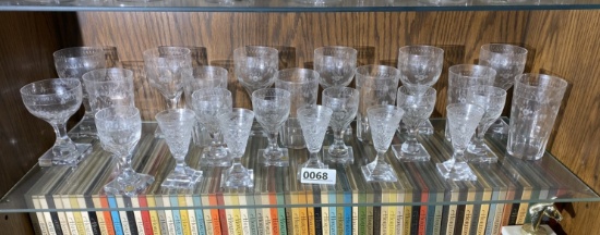 Shelf of assorted estate crystal glasses - Kosta Sweden