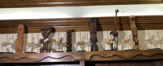 Glass or crystal carousel horses on top shelf - William Dentzel III