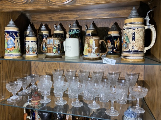 Group lot of assorted Vintage Steins PLUS Crystal glasses