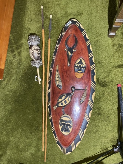African Zulu Shield, Spears, Rattle