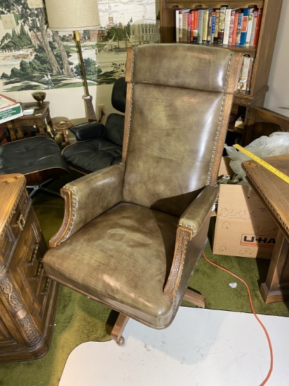 Green Leather Vintage Tall Back Office Chair