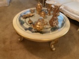 Vintage French Provincial decorated table with glass top