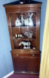Vintage wooden corner display cabinet