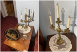 Candlestick style lamps (pair), plus other bedside decor