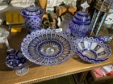 Group Lot of Blue Cut Crystal Antique Bohemian Glass