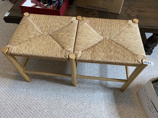 Vintage Woven Rush Double Stool or Bench