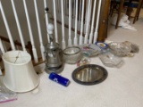 Group lot vintage glass, silverplate, Spode, Heisey