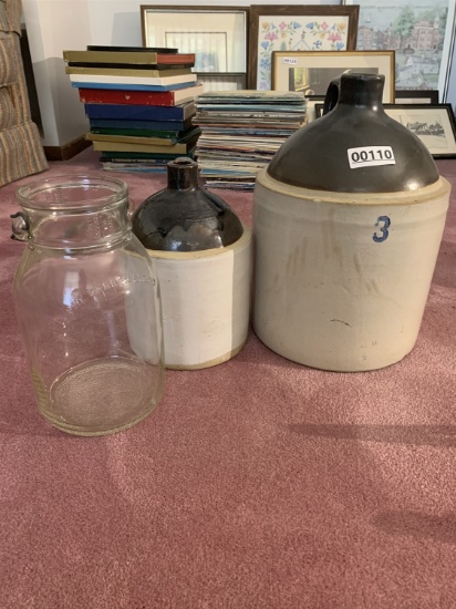 3 Gal Stoneware Jug, 1 Gal Stoneware Jug, 1 Gal Bale Jar