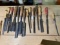 Large lot assorted gouges, woodworking chisels etc